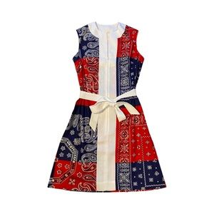 Vintage 1970s Lori Till red, white and blue bandanna print dress